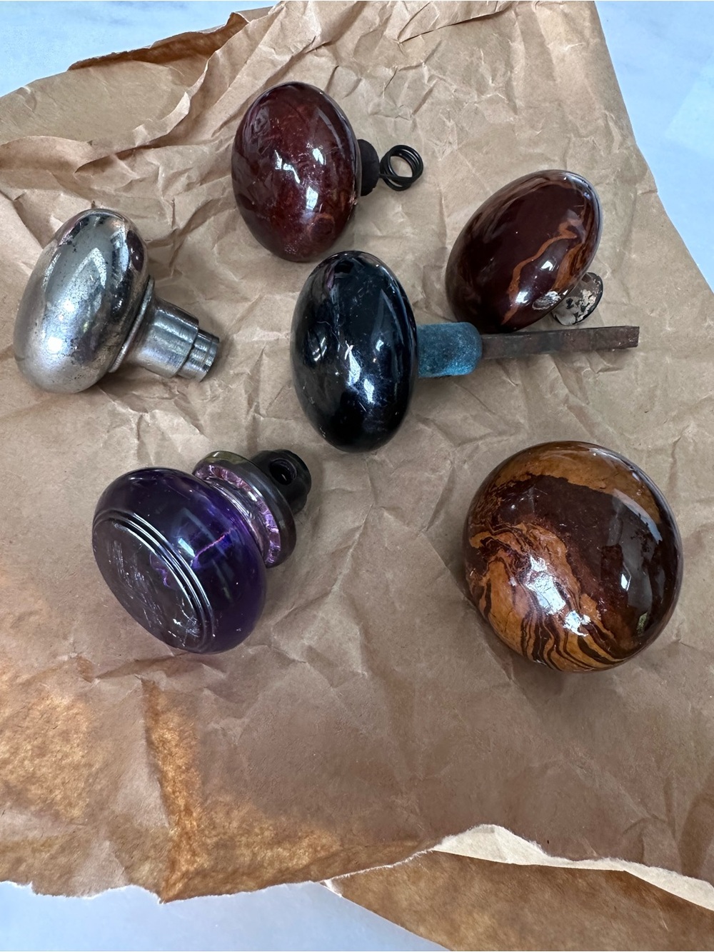 Vintage Glass and Metal Decorative Door Knobs - Mixed Colors